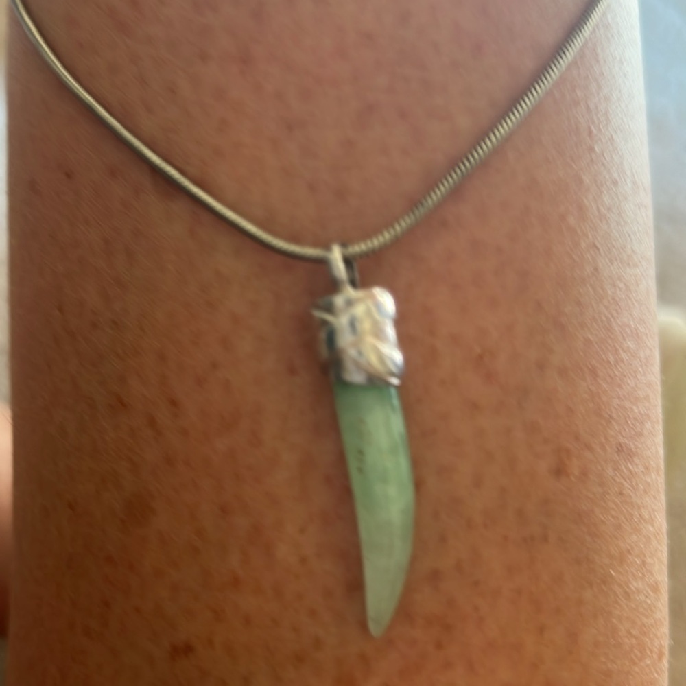 Jade Green Horn Necklace Sterling Silver Chain